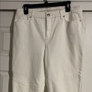Chico’s So Slimming Girlfriend Slim Leg White Crop Jeans.